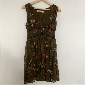 A&F Olive Green Butterfly and Floral Print Dress Size Small